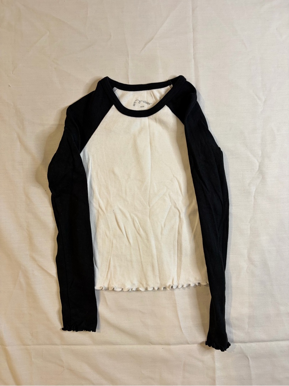 art class White Tee with Black Trim Raglan Neckline